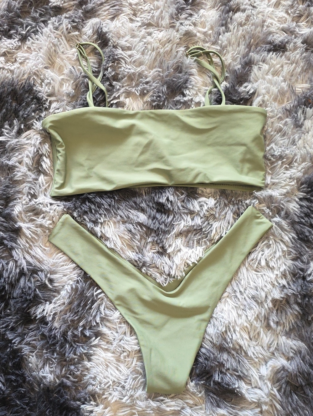 Zaful Olive Green Bandeau V-Cut Bikini Set